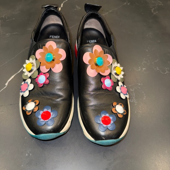 Floral Embellished Black Slip-On Sneakers - Picture 6 of 8